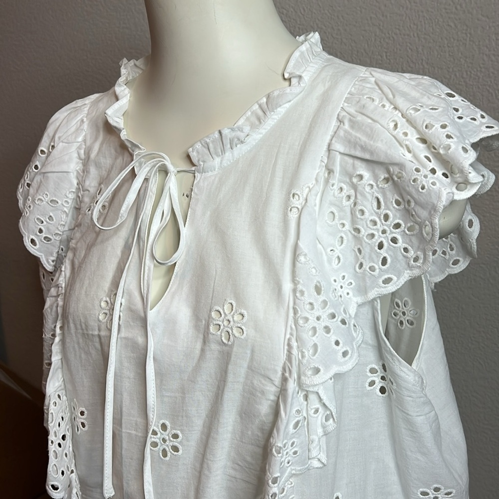 Laundry by Shelli Segal White Eyelet Ruffle Sleeve Blouse – Size XL - Picture 3 of 7